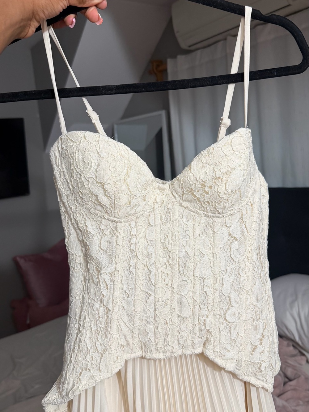 Fashion Nova Ivory Lace Bustier Slip Dress